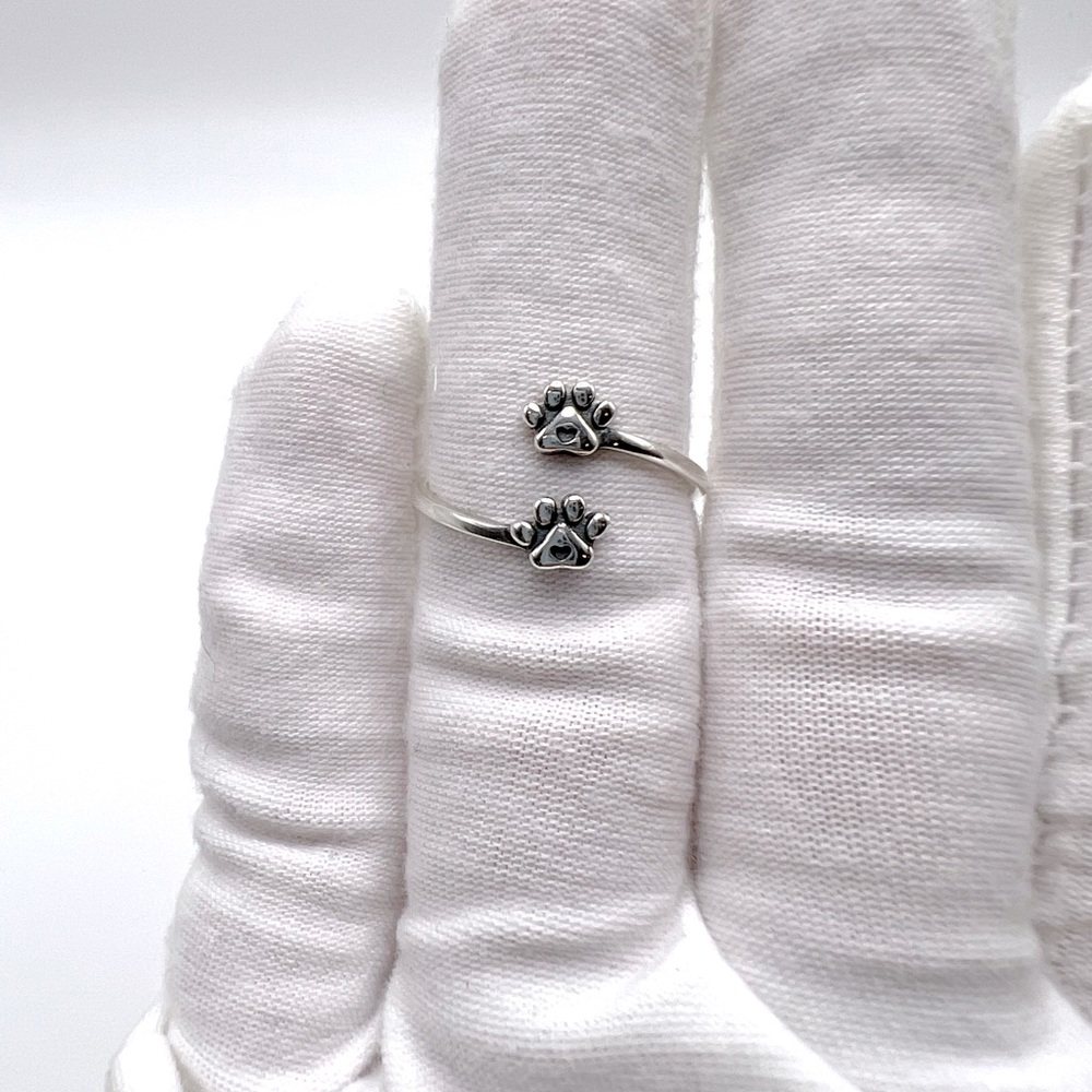.925 Sterling Silver Adjustable Paw Ring - Picture 6 of 12